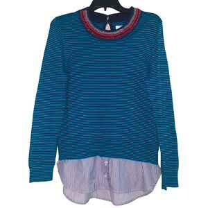 Crown & Ivy Striped and beaded long sleeve shirt size S